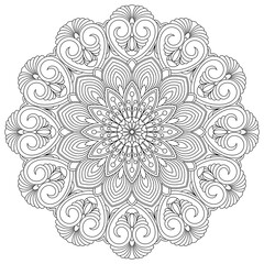 Vector drawing for coloring book. Geometric floral pattern. Contour drawing on a white background. Mandala.