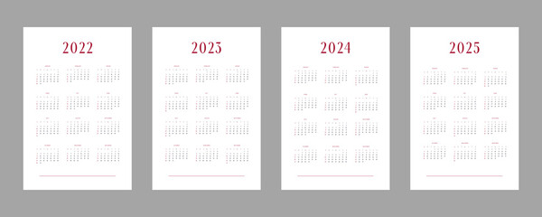 2022 2023 2024 2025 calendar individual schedule template in minimalist trendy style. Week starts on sunday