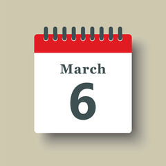 Icon day date 6 March, template calendar page