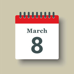 Icon day date 8 March, template calendar page