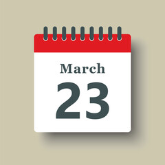 Icon day date 23 March, template calendar page