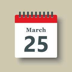 Icon day date 25 March, template calendar page
