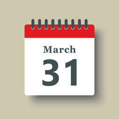 Icon day date 31 March, template calendar page