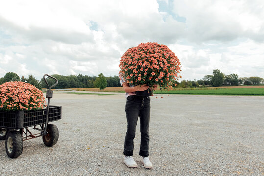 Person holding a mum. 
