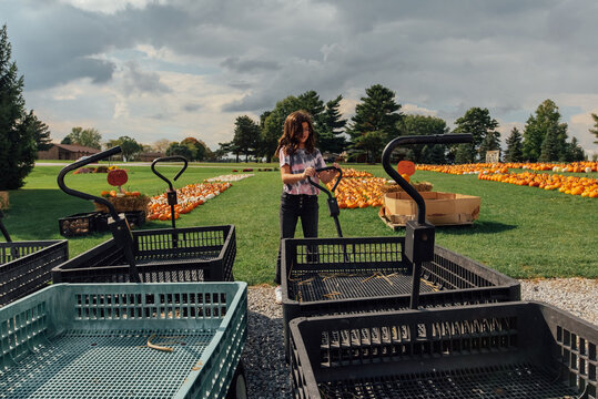 Row of empty utilize wagons. 