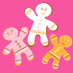 Illustration a square background - a gingerbread man, a festive curly cookie. Design element