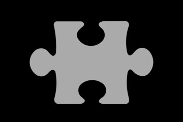 Close-up of puzzle element in gray on black background. horizontal image. 3D image. 3D rendering.