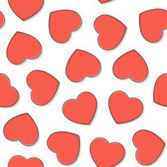 Love Heart Seamless Pattern On A White Background. Red Heart Icon Vector Illustration