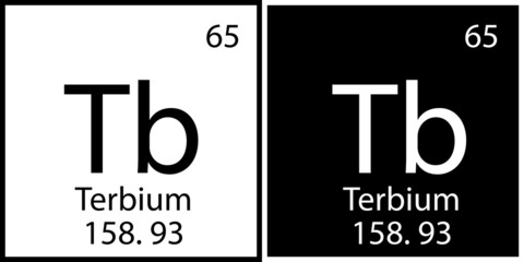 Terbium chemical symbol. Periodic table. Education process. Black and white squares. Vector illustration. Stock image. 