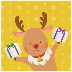 両前脚にプレゼントを持つトナカイ