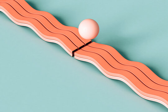 Abstract 3d render of pink waves and sphere