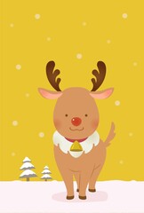 雪の中笑顔で立っているトナカイ