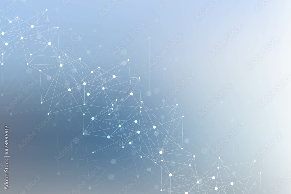 Poster geometric abstract background with connected line and dots. structure molecule and communication. bi