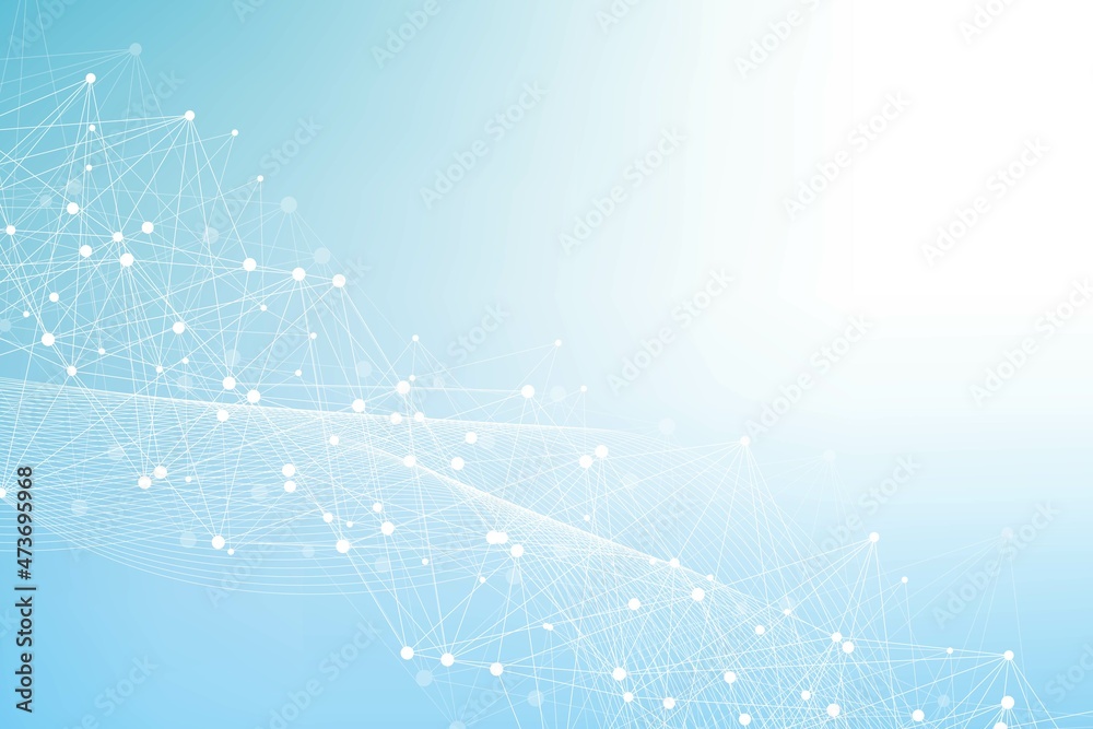 Poster geometric abstract background with connected line and dots. structure molecule and communication. bi
