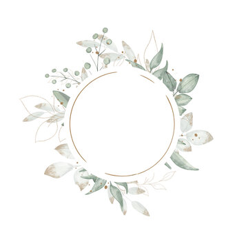 Green and gold spring creative floral watercolor frame