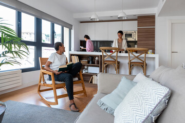 Family spending time together in lounge