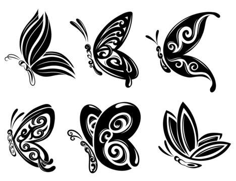Collection of beautiful butterflies for tattoo design