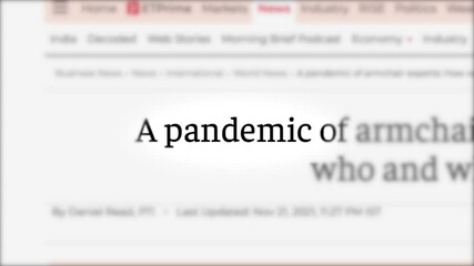 Pandemic animated headline of news outlets around the world. Breaking world news global media. Pandemic covid19, coronavirus epidemic, quarantine. Covid concept