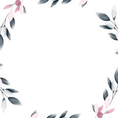 Fototapeta na wymiar Fairly pink and blue creative floral watercolor background and border