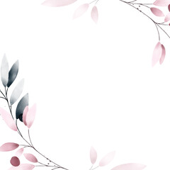 Fairly pink and blue creative floral watercolor background and border