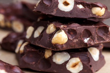 homemade chocolate with lots of cocoa and hazelnuts