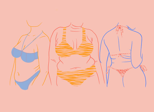 Three plus size women in bikini.