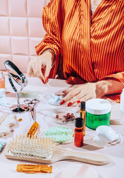 Cosmetics/Female using cosmetic preparations

