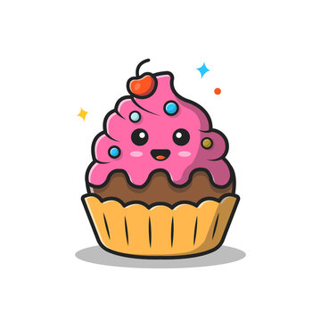 Cute Cake Cartoon Vector Icon Illustration. Food Recreation Icon Concept Isolated Premium Vector. Flat Cartoon Style