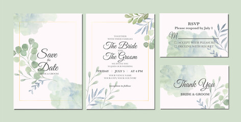 Hand painted of beautiful leaves watercolor as wedding invitation template.