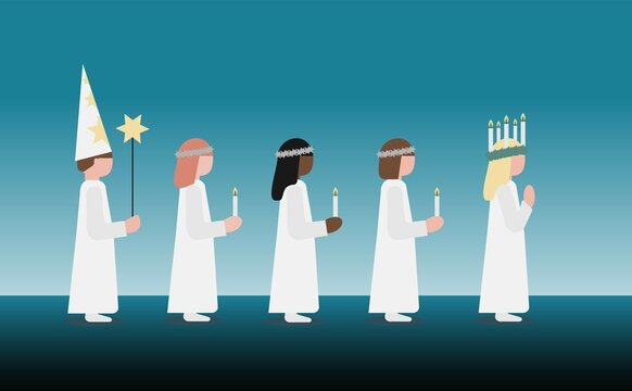 Children celebrating Lucia. An old swedish tradition the 13th of December, vector illustration.