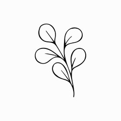 Hand drawn olive branch in doodle style. Vector floral silhouette. Hand darwn graphic design element. Black and white botanical illustration.