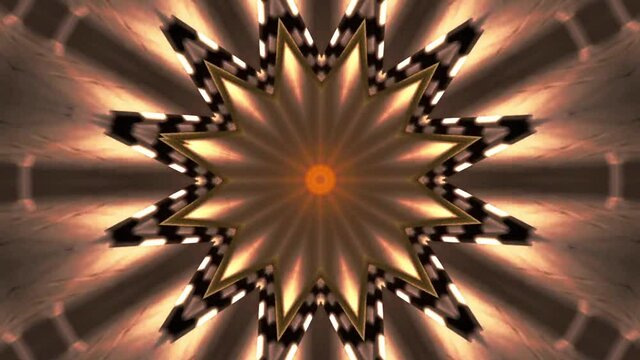 Kaleidoscopic video in the shape of a star and warm colors with movements of lights that can cause epilepsy reactions