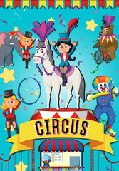 Circus poster design with magician girl cartoon
