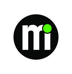 MI typography letters on black round with green dot.