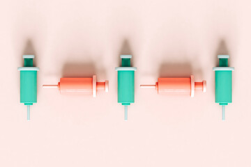 flat lay design of syringes. Vaccination concept design