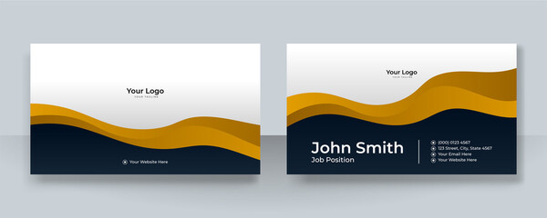Obraz premium Modern black and gold brown business card design template. Elegant professional creative and clean business card template with corporate identity concept. Vector illustration