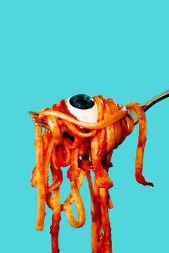 scary eye in a bunch of tagliatelle