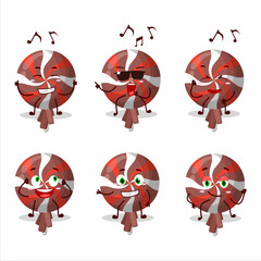 An image of red twirl lolipop wrapped dancer cartoon character enjoying the music
