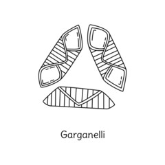 Garganelli pasta illustration. Vector doodle sketch. Traditional Italian food. Hand-drawn image for engraving or coloring book. Isolated black line icon. Editable stroke