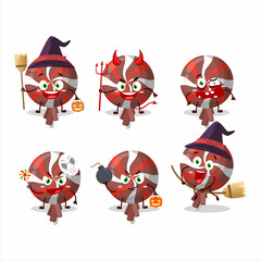 Halloween expression emoticons with cartoon character of red twirl lolipop wrapped