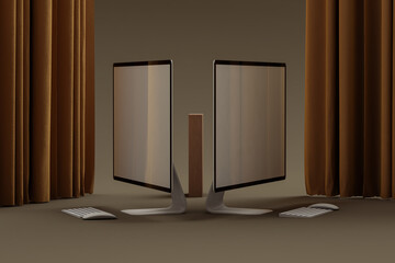 Computers with background curtains