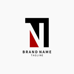 Simple Initial Letter N Logo Monogram , Black and Red Isolated on Grey Background, Minimalist Symbol,Emblem, Sign Vector Design