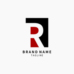 Initial Letter R Logo Monogram , Black and Red Isolated on Grey Background, Simple Minimalist Symbol,Emblem, Sign Vector Design