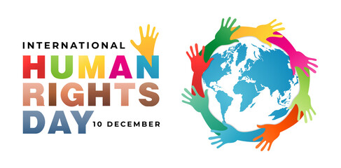 illustration of International human rights day awareness months vector design, 10 December illustration with globe and hands. for poster, flyer, banner, and symbol of humanity and life