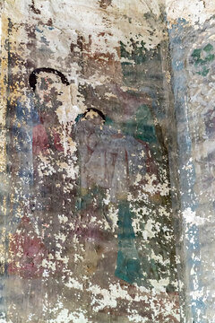 frescoes on the walls of an abandoned temple © ork_0013
