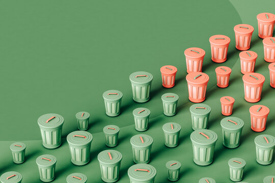 trash cans in different sizes and divided by colors.