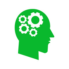 Illustration of a mechanical head silhouette. Icon. vector