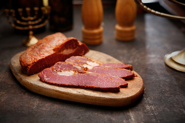 Beef pastrami
Culinary photography. Suggestion to serve the dish.