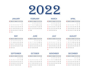 Simple white 2022 calendar template printable
