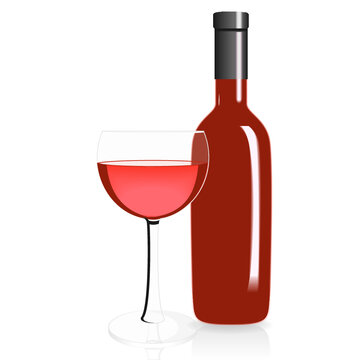 bottle of rose wine and wine glass isolated on a white background